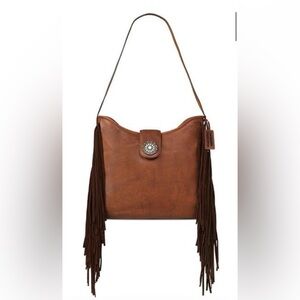 Ariat Betsy Shoulder Bag,distressed leather,fringe,snap top,concho, zip pocket